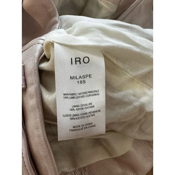 IRO PARIS Milaspe Light Baby Metallic Pink Lambskin Leather Moto Biker Jacket 38 - Picture 11 of 12